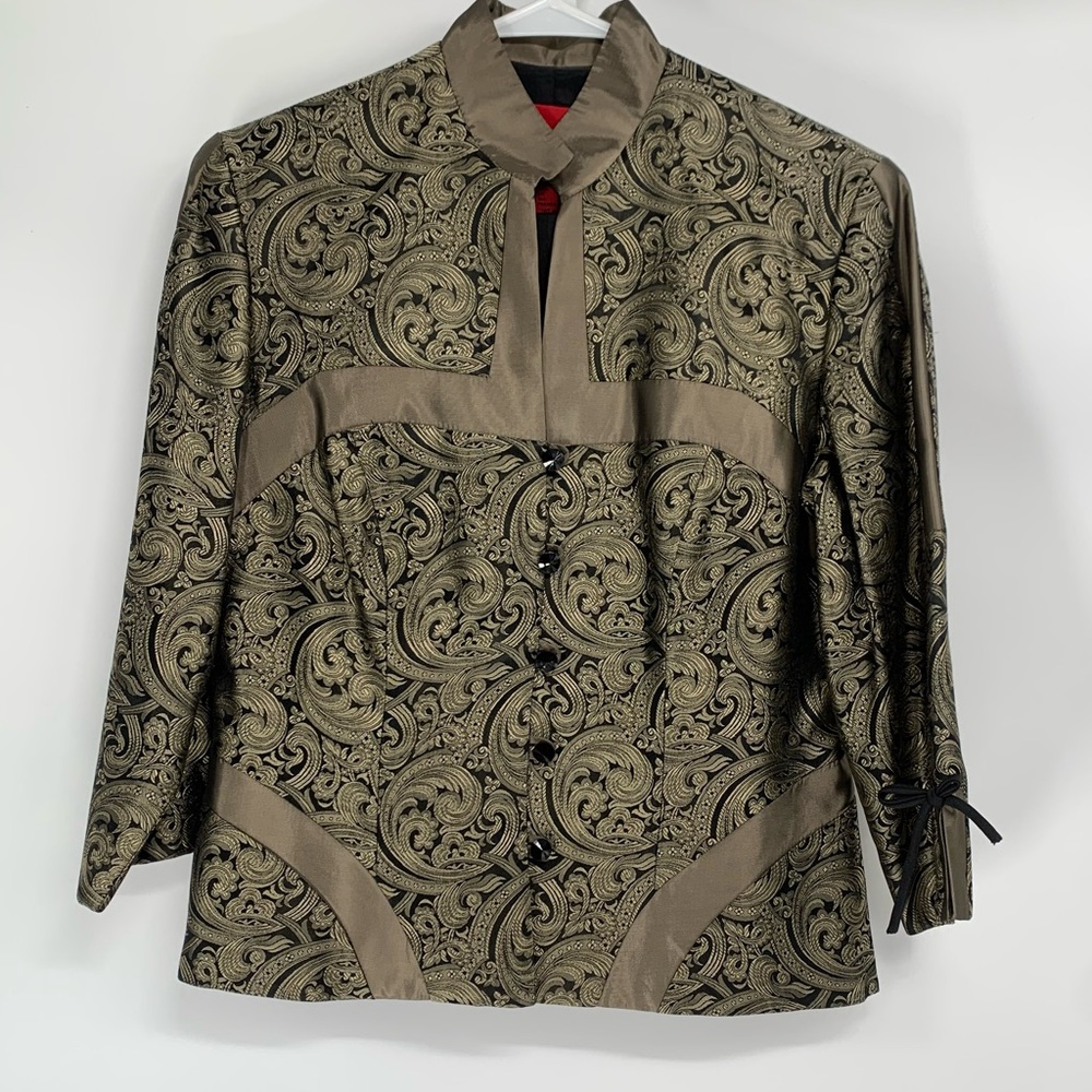Skirt Suit Career jacket blazer paisley print black